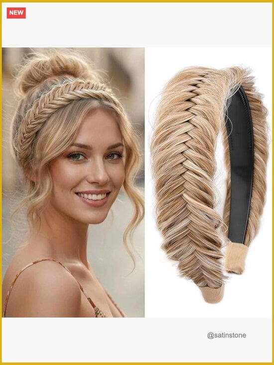 Wide Braided Headband with Teeth Synthetic Hair Plaited Chunky Hairpiece main image 7